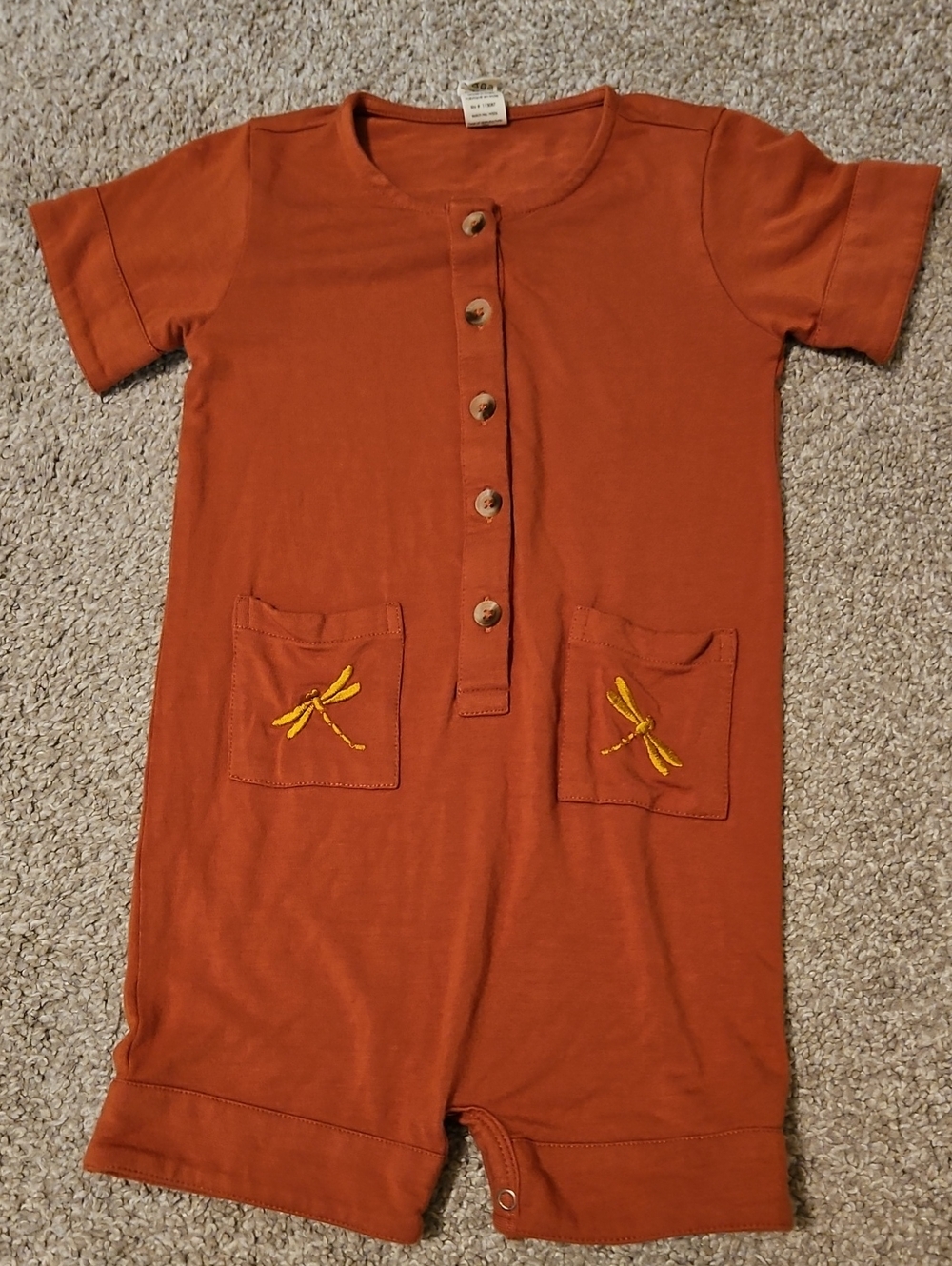 Kate Quinn 18-24M Bamboo Romper Rust Orange Dragonfly Embroidered